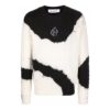 Off-White Men’ s FW21 Tie Dye Pattern Colorblock Knit Round Neck Pullover Wool Sweater Loose Fit White