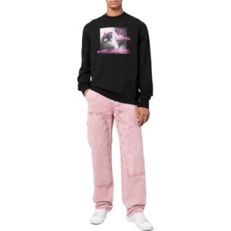 Off-White Men’ s FW22 Alphabet Logo Pattern Printing Round Neck Pullover Long Sleeves Black