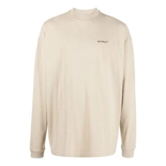 Off-White Men’ s FW22 Alphabet Logo Printing Round Neck Long Sleeves Loose Fit Creamy White T-Shirt
