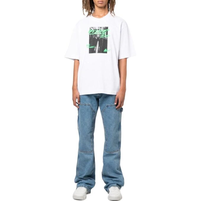 Off-White Men’ s FW22 Alphabet Printing Round Neck Short Sleeve Version White T-Shirt