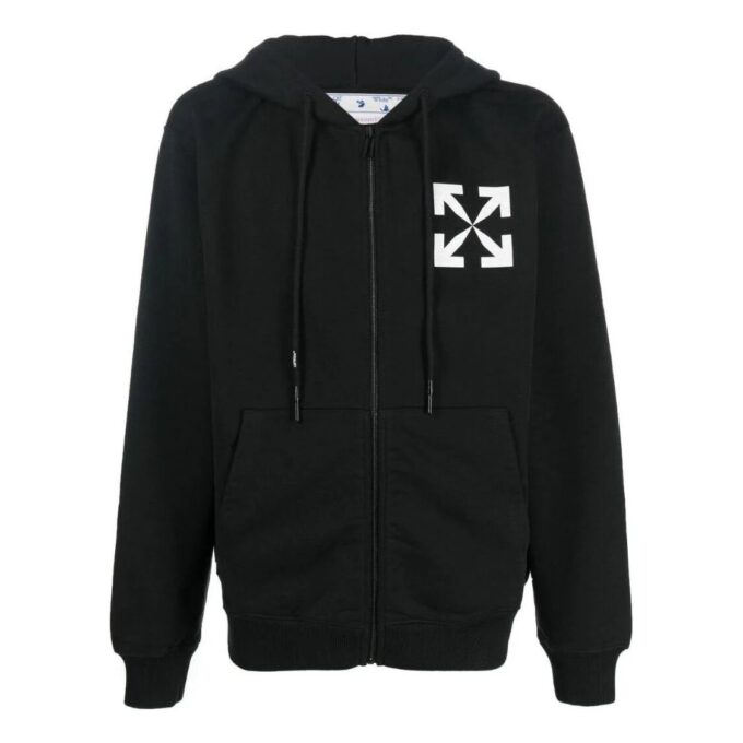 Off-White Men’ s FW22 Arrow Logo Printing Hooded Jacket Version Black