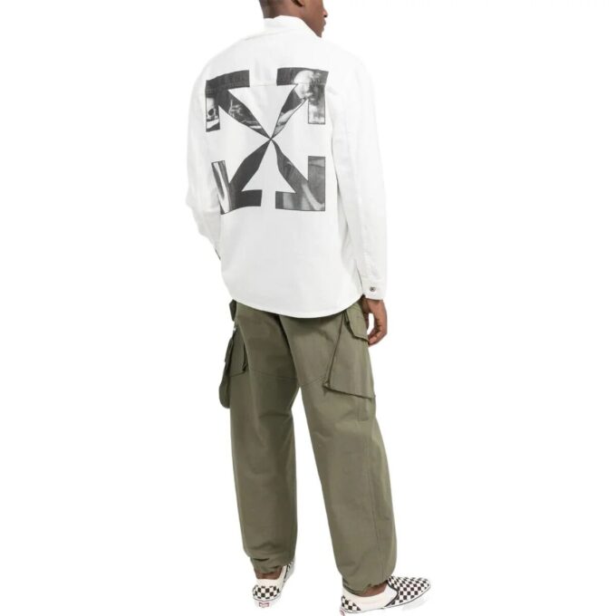 Off-White Men’ s FW22 Arrow Pattern Printing Long Sleeves Version White Shirt