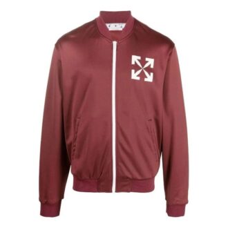 Off-White Men’ s FW22 Arrow Pattern Printing Zipper Casual Jacket Loose Fit Red