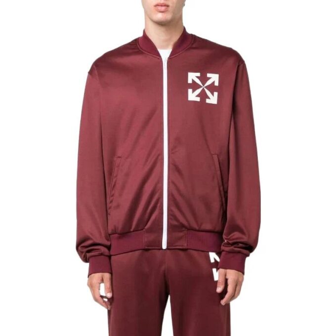 Off-White Men’ s FW22 Arrow Pattern Printing Zipper Casual Jacket Loose Fit Red