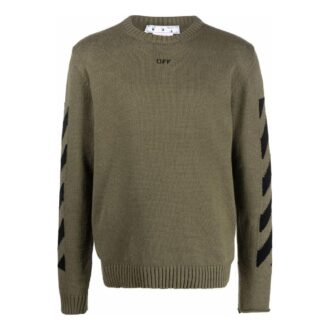 Off-White Men’ s FW22 Arrow Printing Cozy Round Neck Wool Sweater Military Green