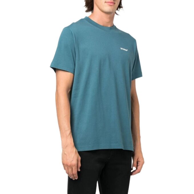 Off-White Men’ s FW22 Arrow Printing Round Neck Short Sleeve Ordinary Version Blue T-Shirt