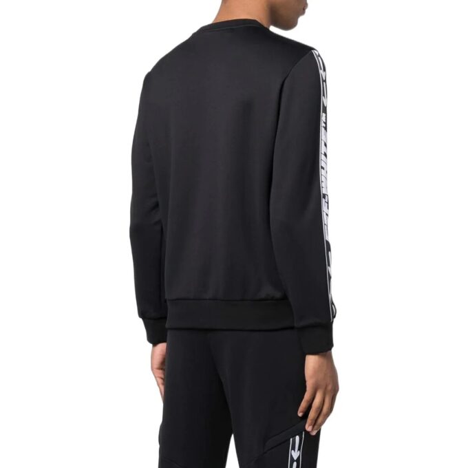 Off-White Men’ s FW22 Asymmetric Splicing Logo Webbing Round Neck Long Sleeves Black
