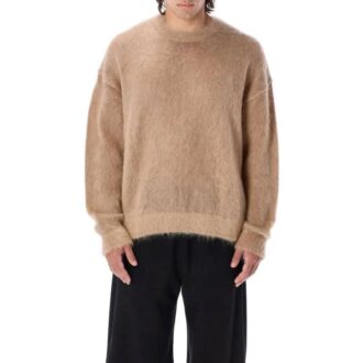 Off-White Men’ s FW22 Back Arrow Printing Round Neck Long Sleeves Pullover Wool Sweater Version Brown