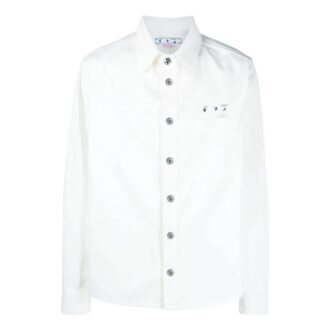 Off-White Men’ s FW22 Back Pattern Printing Single Breasted Denim Loose Fit White Shirt