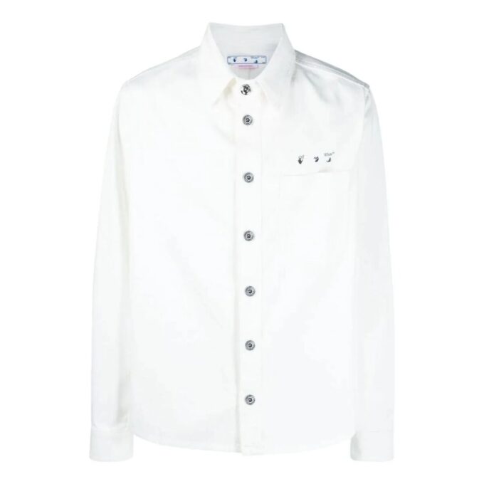 Off-White Men’ s FW22 Back Pattern Printing Single Breasted Denim Loose Fit White Shirt
