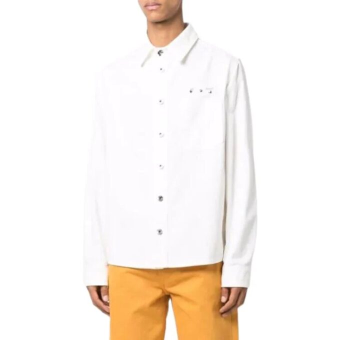 Off-White Men’ s FW22 Back Pattern Printing Single Breasted Denim Loose Fit White Shirt