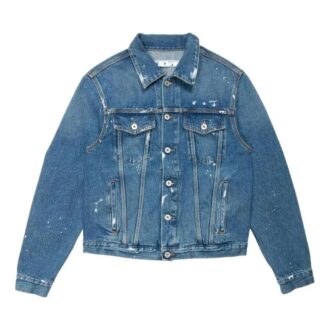 Off-White Men’ s FW22 Back Print Lapel Long Sleeves Denim Version Blue Jacket