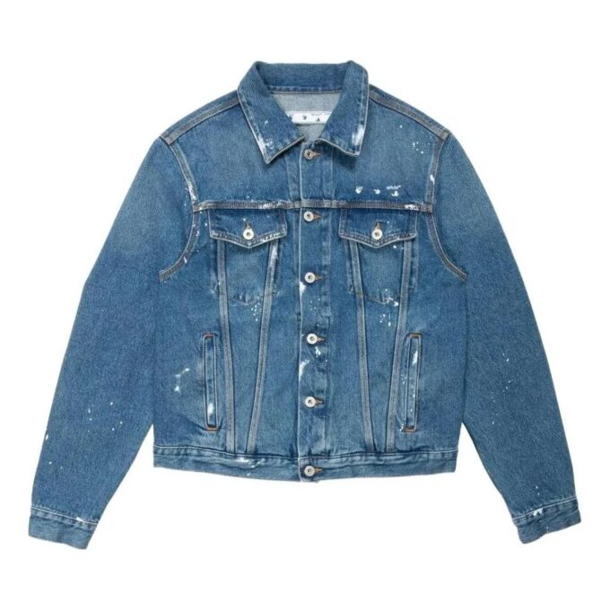 Off-White Men’ s FW22 Back Print Lapel Long Sleeves Denim Version Blue Jacket