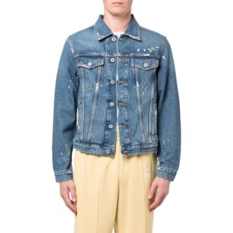 Off-White Men’ s FW22 Back Print Lapel Long Sleeves Denim Version Blue Jacket