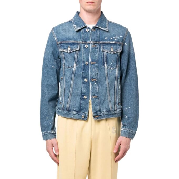 Off-White Men’ s FW22 Back Print Lapel Long Sleeves Denim Version Blue Jacket