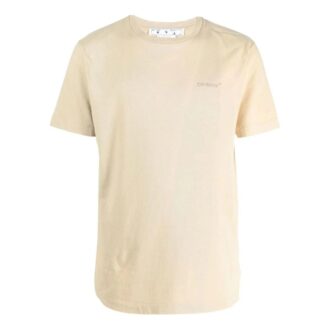Off-White Men’ s FW22 Back Stripe Printing Round Neck Short Sleeve Ordinary Version Light Brown T-Shirt