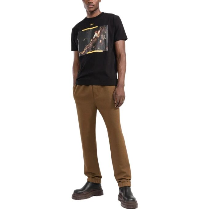 Off-White Men’ s FW22 Caravaggio Arrow Character Printing Casual Short Sleeve Black T-Shirt