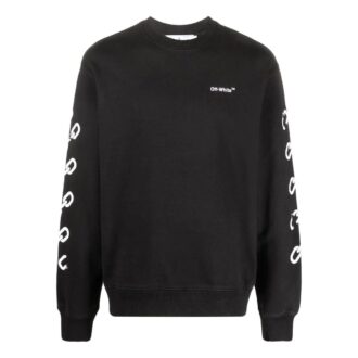 Off-White Men’ s FW22 Chain Logo Printing Round Neck Pullover Loose Fit Black