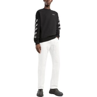 Off-White Men’ s FW22 Chain Logo Printing Round Neck Pullover Loose Fit Black