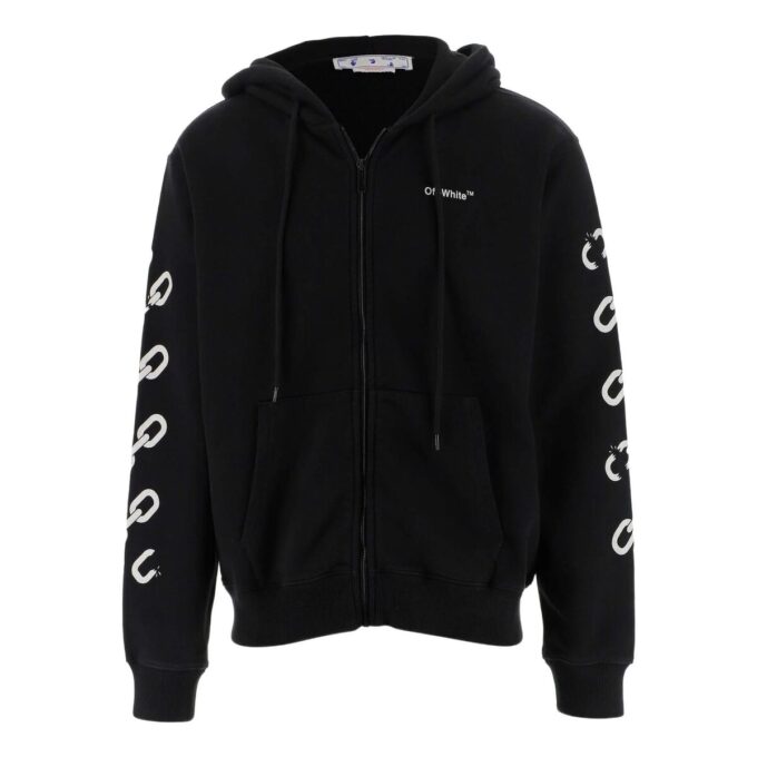 Off-White Men’ s FW22 Chain Logo Printing Zipper Loose Fit Autumn Black