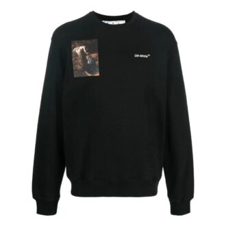 Off-White Men’ s FW22 Character Printing Round Neck Long Sleeves Loose Fit Black