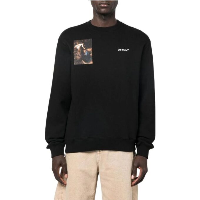 Off-White Men’ s FW22 Character Printing Round Neck Long Sleeves Loose Fit Black