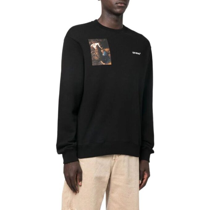 Off-White Men’ s FW22 Character Printing Round Neck Long Sleeves Loose Fit Black