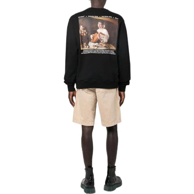 Off-White Men’ s FW22 Character Printing Round Neck Long Sleeves Loose Fit Black