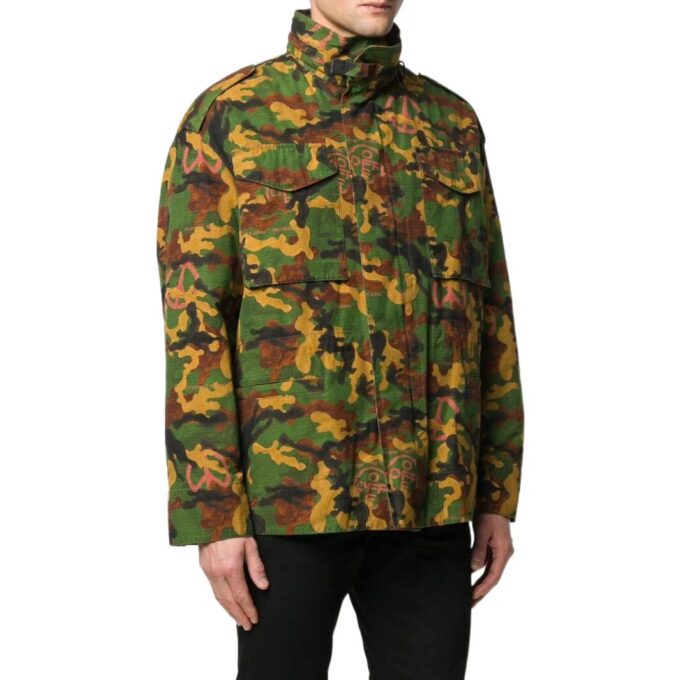 Off-White Men’ s FW22 Classic Military Camouflage Pattern Jacket Green