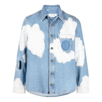Off-White Men’ s FW22 Clouds Printing Hollow Out Long Sleeves Version Blue Shirt