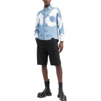 Off-White Men’ s FW22 Clouds Printing Hollow Out Long Sleeves Version Blue Shirt