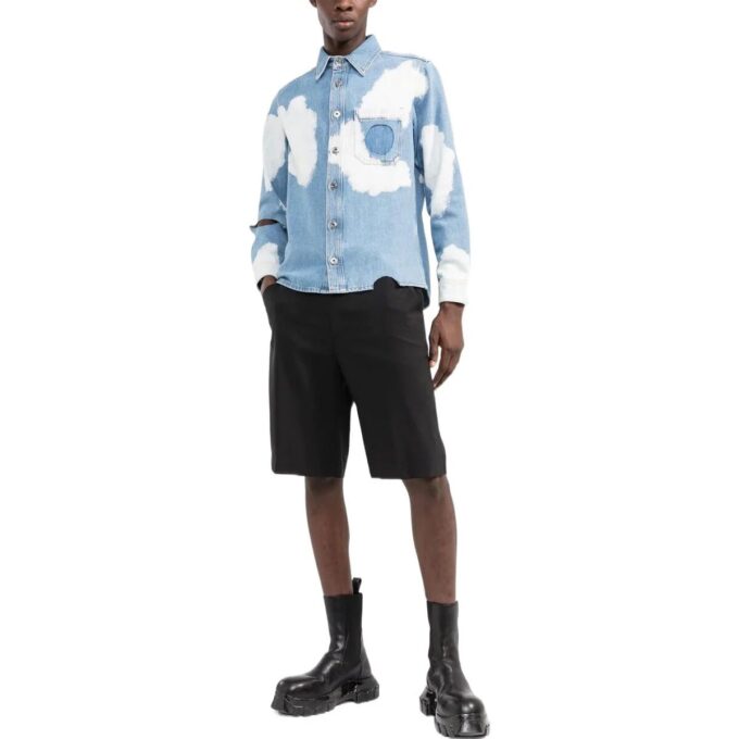 Off-White Men’ s FW22 Clouds Printing Hollow Out Long Sleeves Version Blue Shirt