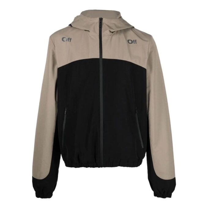 Off-White Men’ s FW22 Contrasting Colors Arrow Printing Zipper Hooded Jacket Loose Fit Black Gray