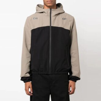 Off-White Men’ s FW22 Contrasting Colors Arrow Printing Zipper Hooded Jacket Loose Fit Black Gray