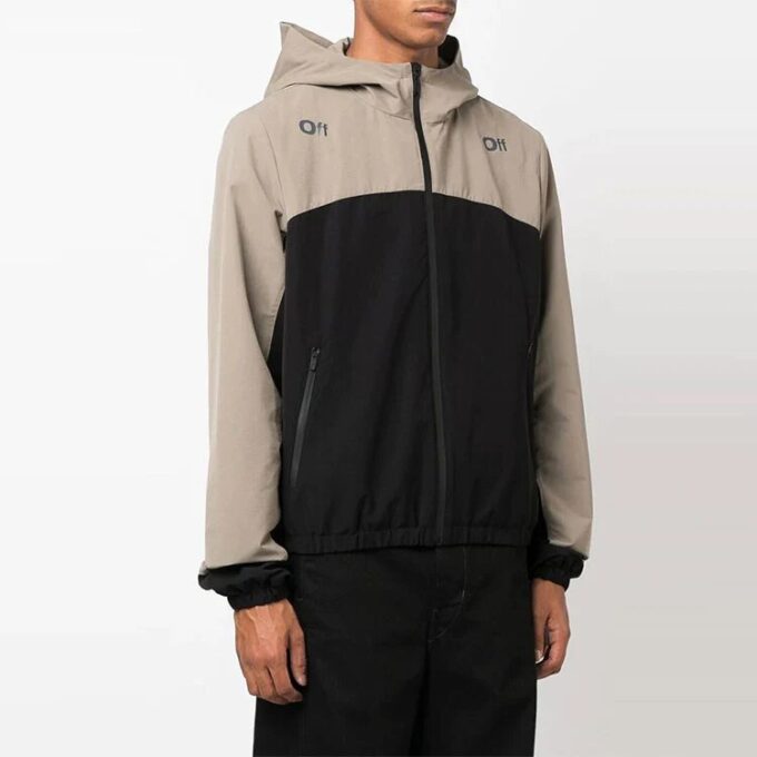 Off-White Men’ s FW22 Contrasting Colors Arrow Printing Zipper Hooded Jacket Loose Fit Black Gray