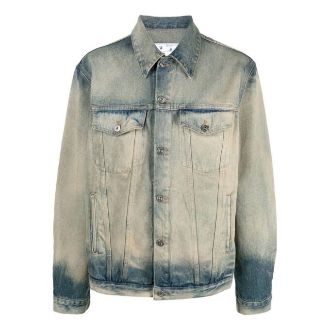 Off-White Men’ s FW22 Distress Denim Version Gray Jacket