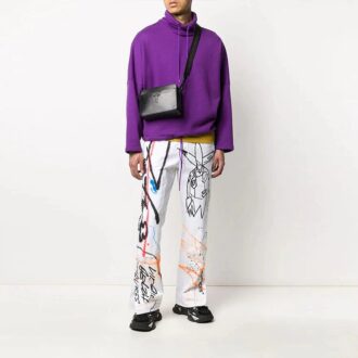 Off-White Men’ s FW22 Graffiti Printing High Waist Straight Casual Pants/Trousers Version White