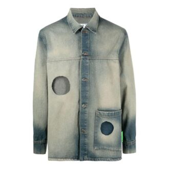 Off-White Men’ s FW22 Hollow Out Single Breasted Jacket Denim Ordinary Version Blue Gray