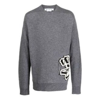 Off-White Men’ s FW22 Knit Long Sleeves Round Neck Wool Sweater Gray
