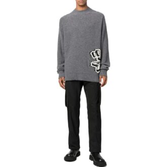 Off-White Men’ s FW22 Knit Long Sleeves Round Neck Wool Sweater Gray