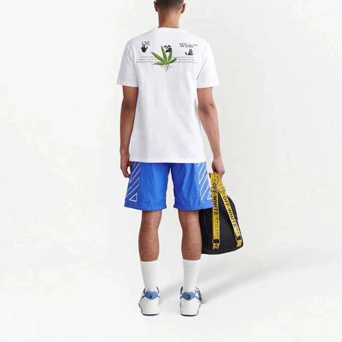 Off-White Men’ s FW22 Logo Diagonal Stripes Printing Drawstring Lacing Casual Shorts Version Blue