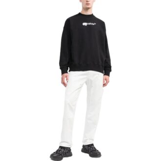 Off-White Men’ s FW22 Logo Embroidered Round Neck Long Sleeves Black
