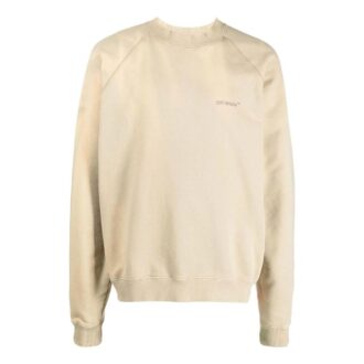 Off-White Men’ s FW22 Logo Embroidered Stripe Round Neck Long Sleeves Beige
