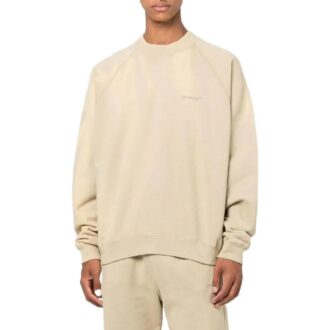 Off-White Men’ s FW22 Logo Embroidered Stripe Round Neck Long Sleeves Beige