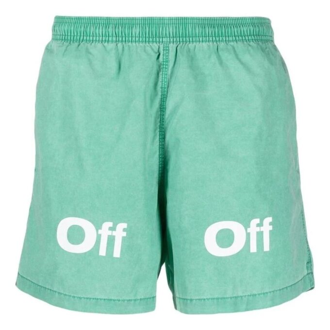 Off-White Men’ s FW22 Logo Printing Casual Shorts Version Green
