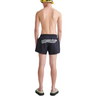 Off-White Men’ s FW22 Logo Printing Elastic Waistband Straight Casual Shorts Version Black