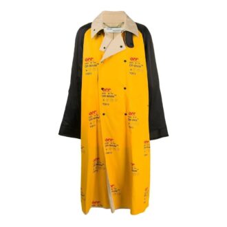 Off-White Men’ s FW22 Logo Printing Lapel Long Loose Fit Yellow Windbreaker