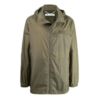 Off-White Men’ s FW22 Logo Printing Mid-Length Trench Coat Jacket Green