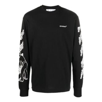 Off-White Men’ s FW22 Logo Printing Round Neck Long Sleeves Black T-Shirt