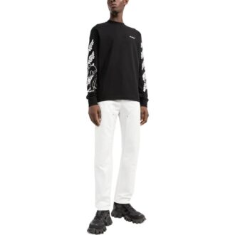 Off-White Men’ s FW22 Logo Printing Round Neck Long Sleeves Black T-Shirt